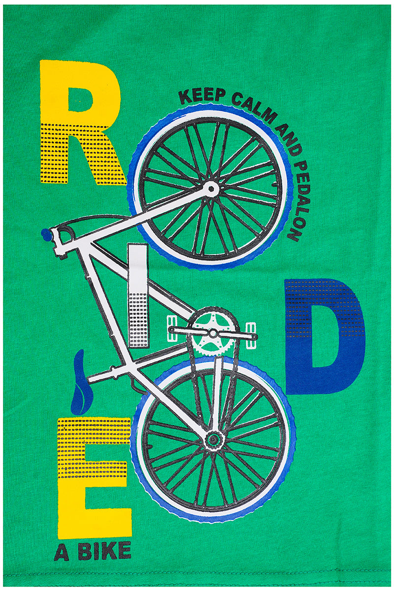 Bicycle Printed Raglan T-Shirt – Green, 100% Cotton, Short Sleeve