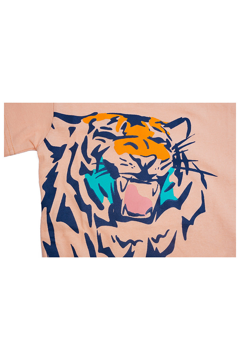 Lion Printed T-Shirt – Light Pink Cotton Tee for Casual Play & Comfort