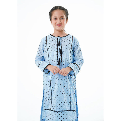 Girls' 'Mehak' Dress – Sky Blue China Cotton Outfit for Special Occasions