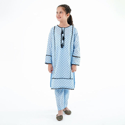 Girls' 'Mehak' Dress – Sky Blue China Cotton Outfit for Special Occasions