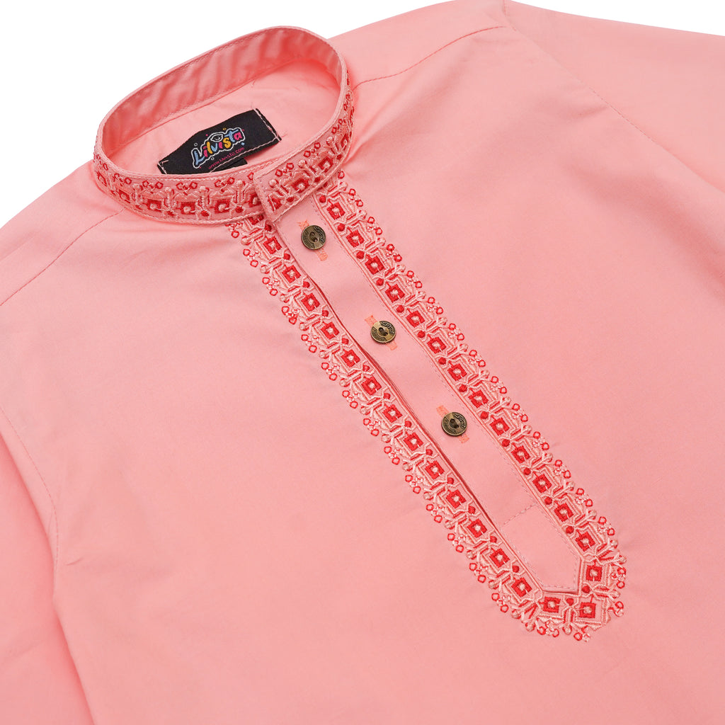 Light Pink Embroidered Kurta with White Trousers – Elegant & Comfortable Festive Wear