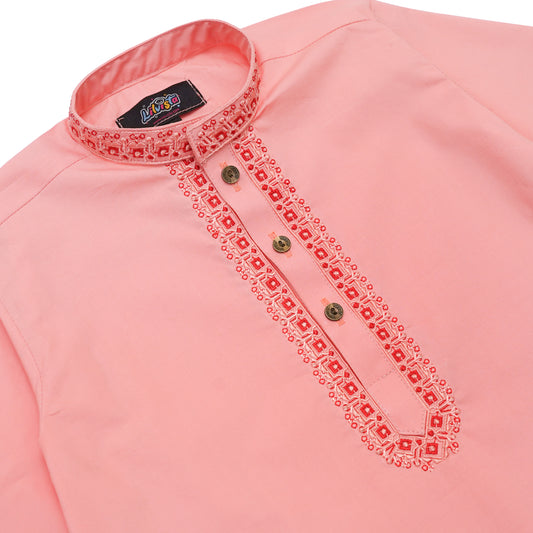 LIGHT PINK COLOR EMBRIODED KURTA WITH WHITE TROUSER