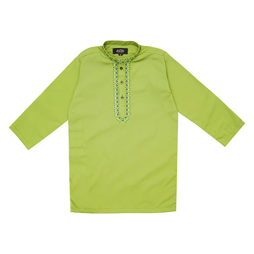 Mehndi Green Embroidered Kurta with White Trousers – 100% Cotton Kids' Traditional Outfit