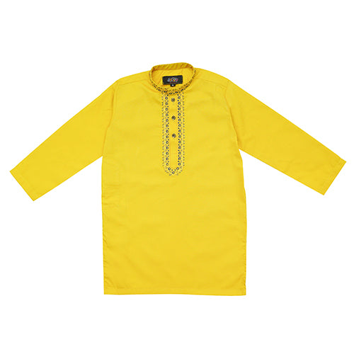 Yellow Embroidered Kurta with White Trousers – 100% Cotton Kids' Traditional Outfit