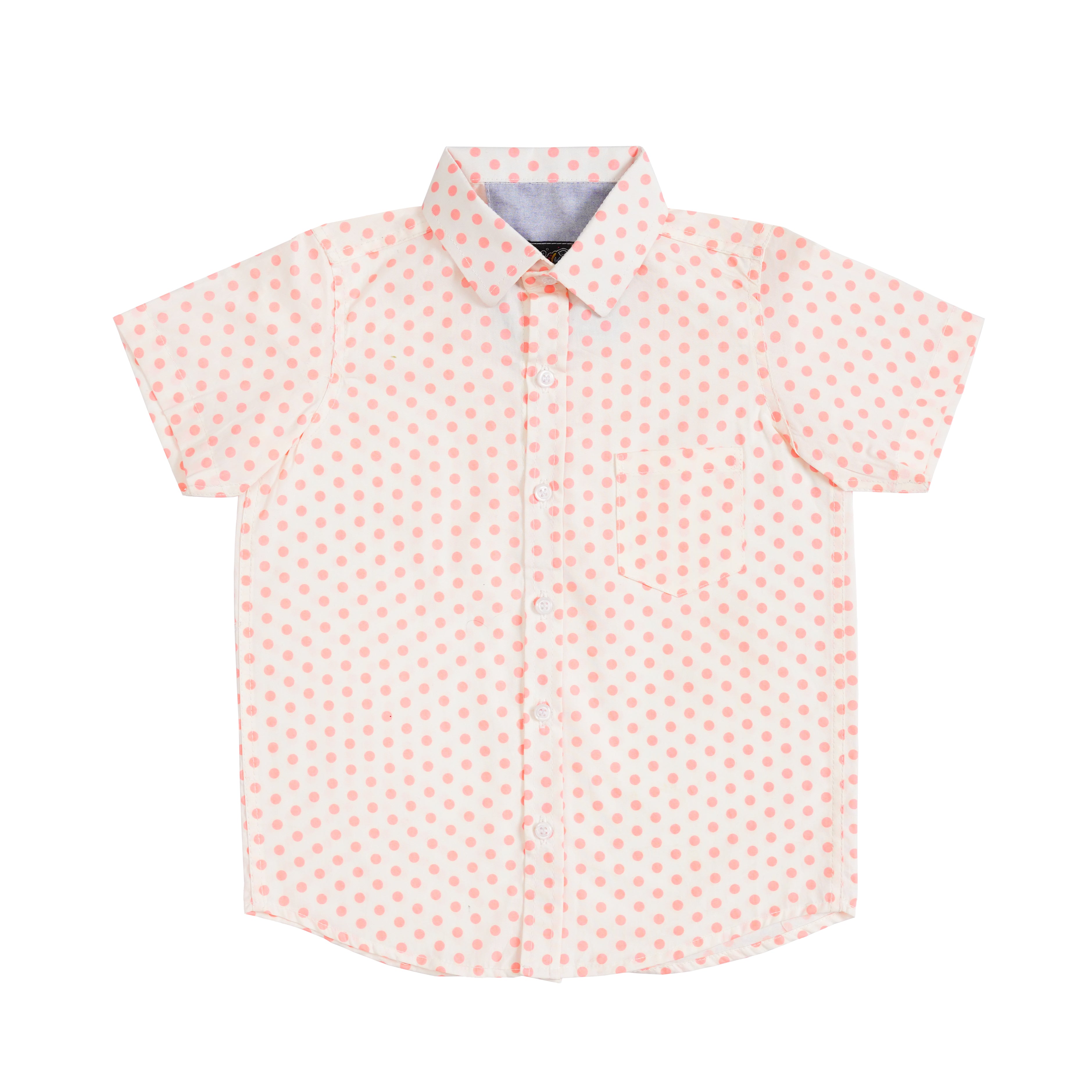 Boys' Printed Cotton Shirt – White & Peach, Short Sleeve, Button-Up, Stylish & Comfortable