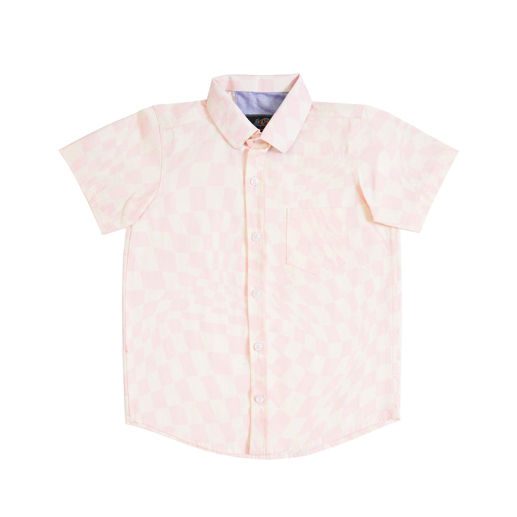 Boys' Printed Cotton Shirt – White & Pink, Short Sleeve, Button-Up, Stylish & Comfortable