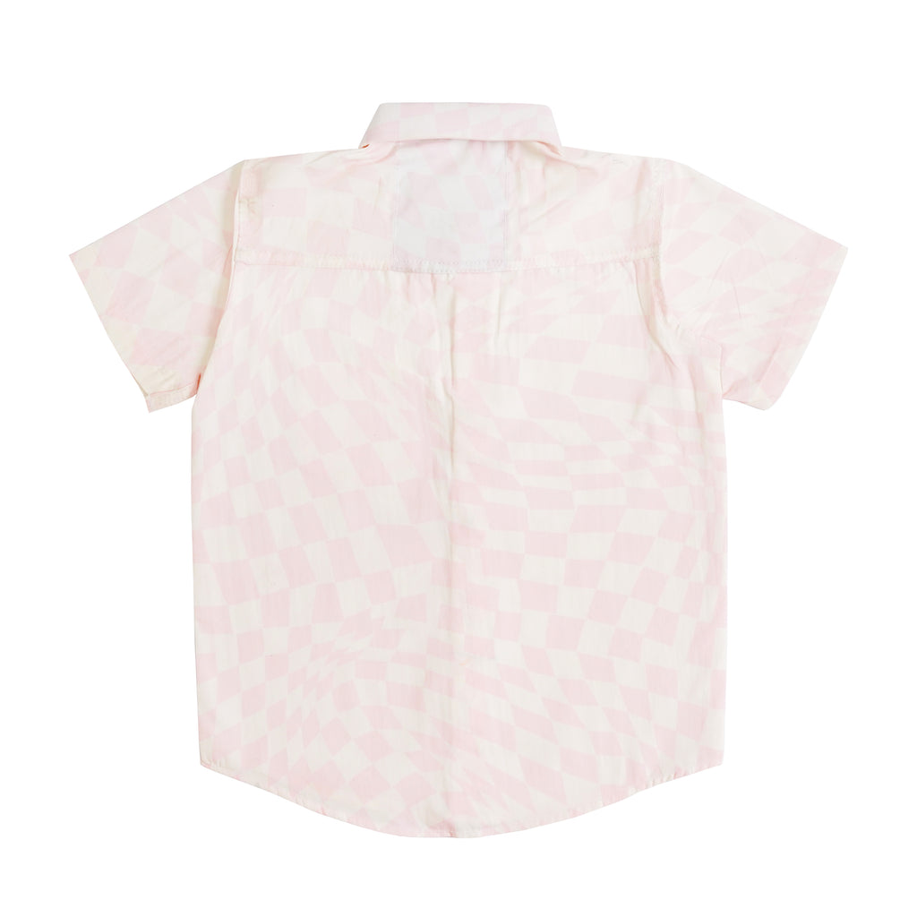 Boys' Printed Cotton Shirt – White & Pink, Short Sleeve, Button-Up, Stylish & Comfortable