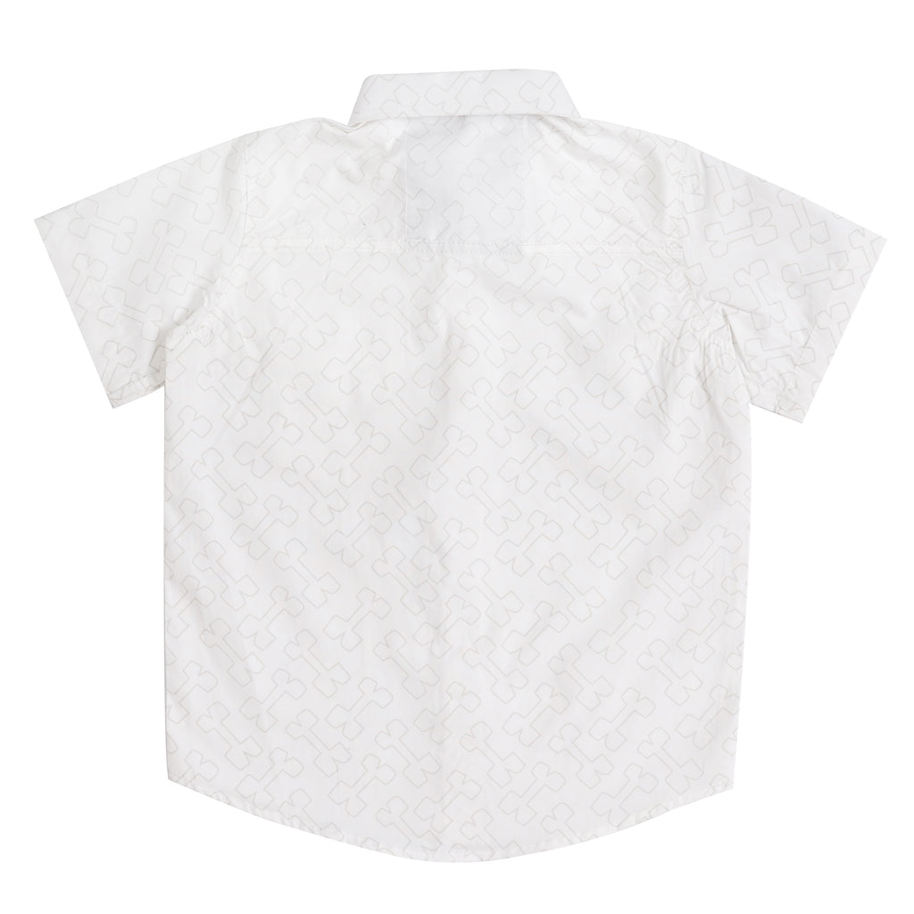 Boys' Printed Cotton Shirt – White Base with Trendy Pattern, Short Sleeve, Casual & Stylish