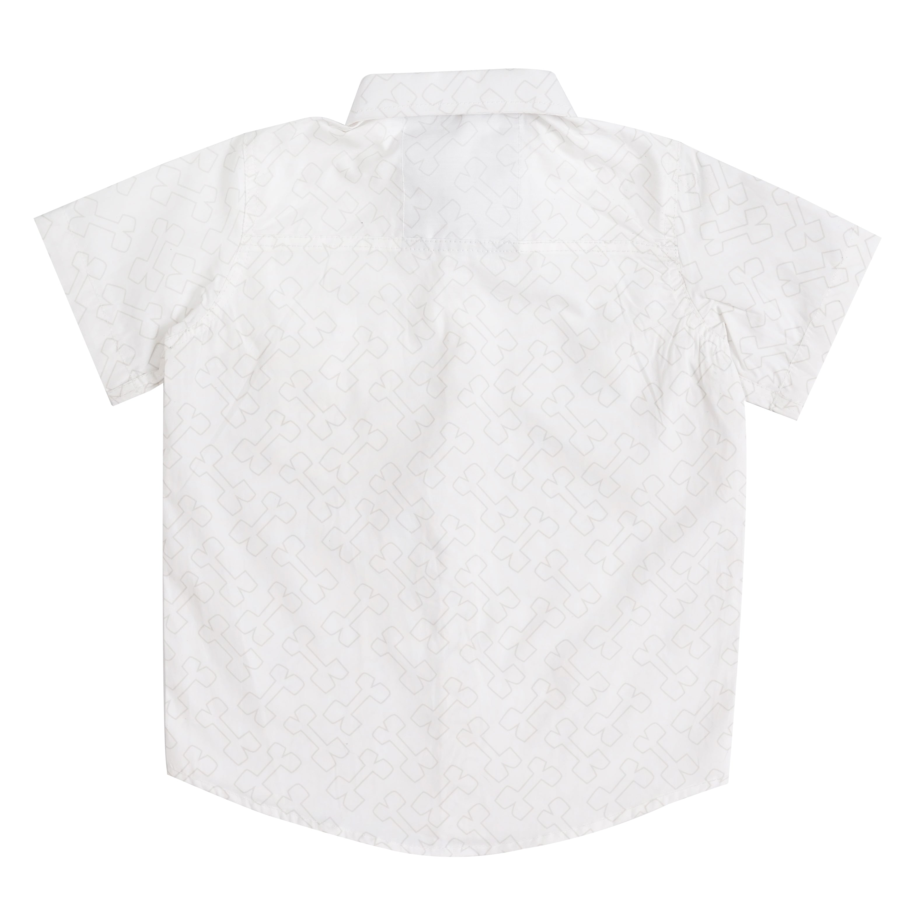 Boys' Printed Cotton Shirt – White Base with Trendy Pattern, Short Sleeve, Casual & Stylish