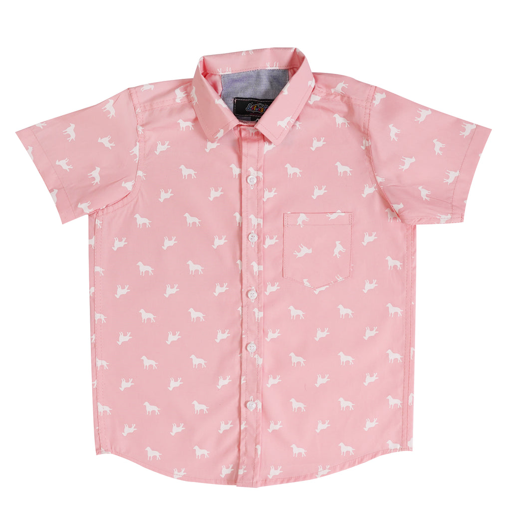 Boys' Printed Cotton Shirt – Tea Pink, Short Sleeve, Button-Up, Soft & Stylish
