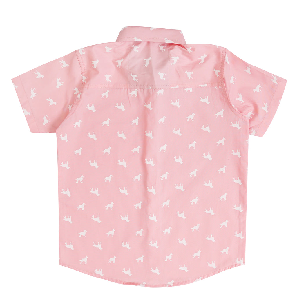 Boys' Printed Cotton Shirt – Tea Pink, Short Sleeve, Button-Up, Soft & Stylish