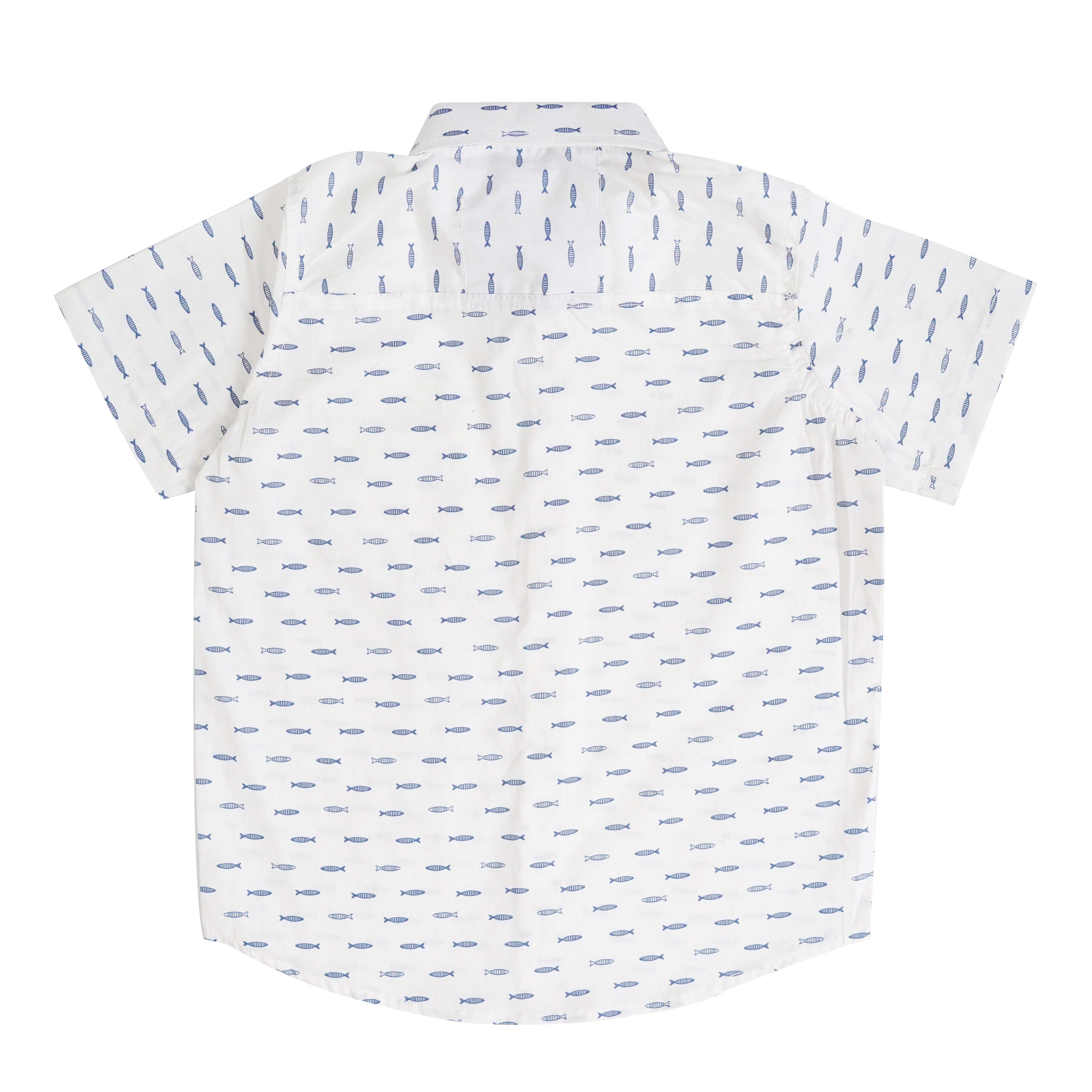 Boys' Printed Cotton Shirt – Fresh White with Fun Design, Short Sleeve, Comfortable & Stylish
