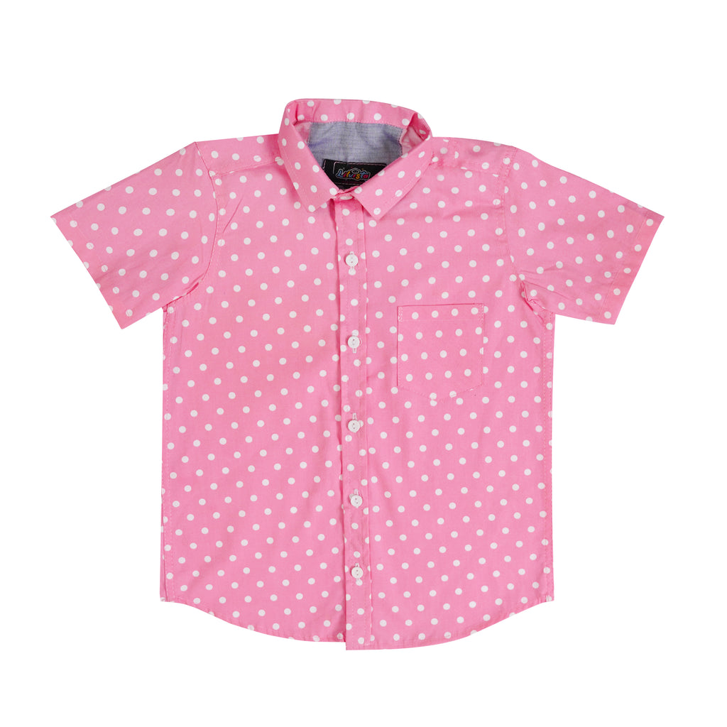 Boys' Printed Cotton Shirt – Tea Pink, Short Sleeve, Button-Up, Stylish & Comfortable