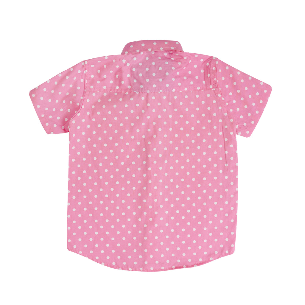 Boys' Printed Cotton Shirt – Tea Pink, Short Sleeve, Button-Up, Stylish & Comfortable