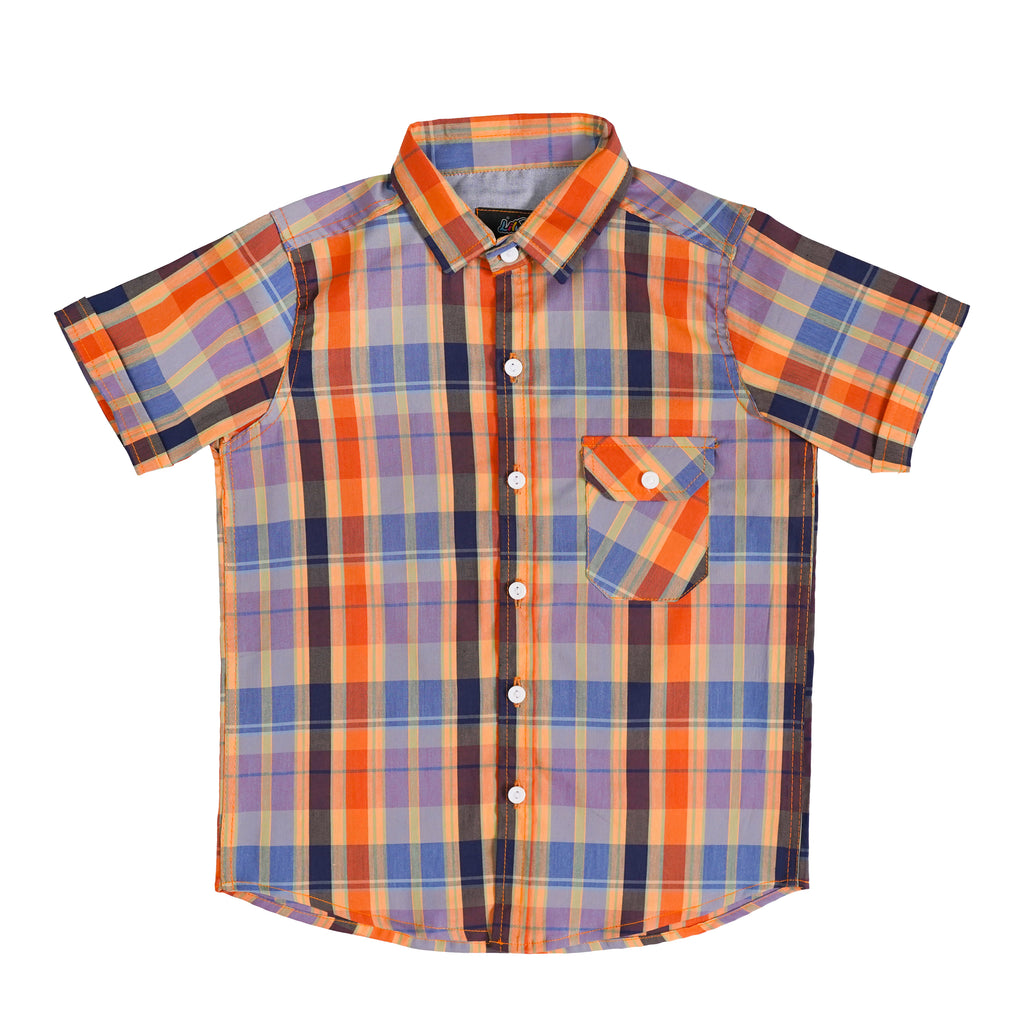 Boys' Checkered Casual Shirt – 100% Cotton, Short Sleeve, Button-Up – Ideal for Pakistan's Climate