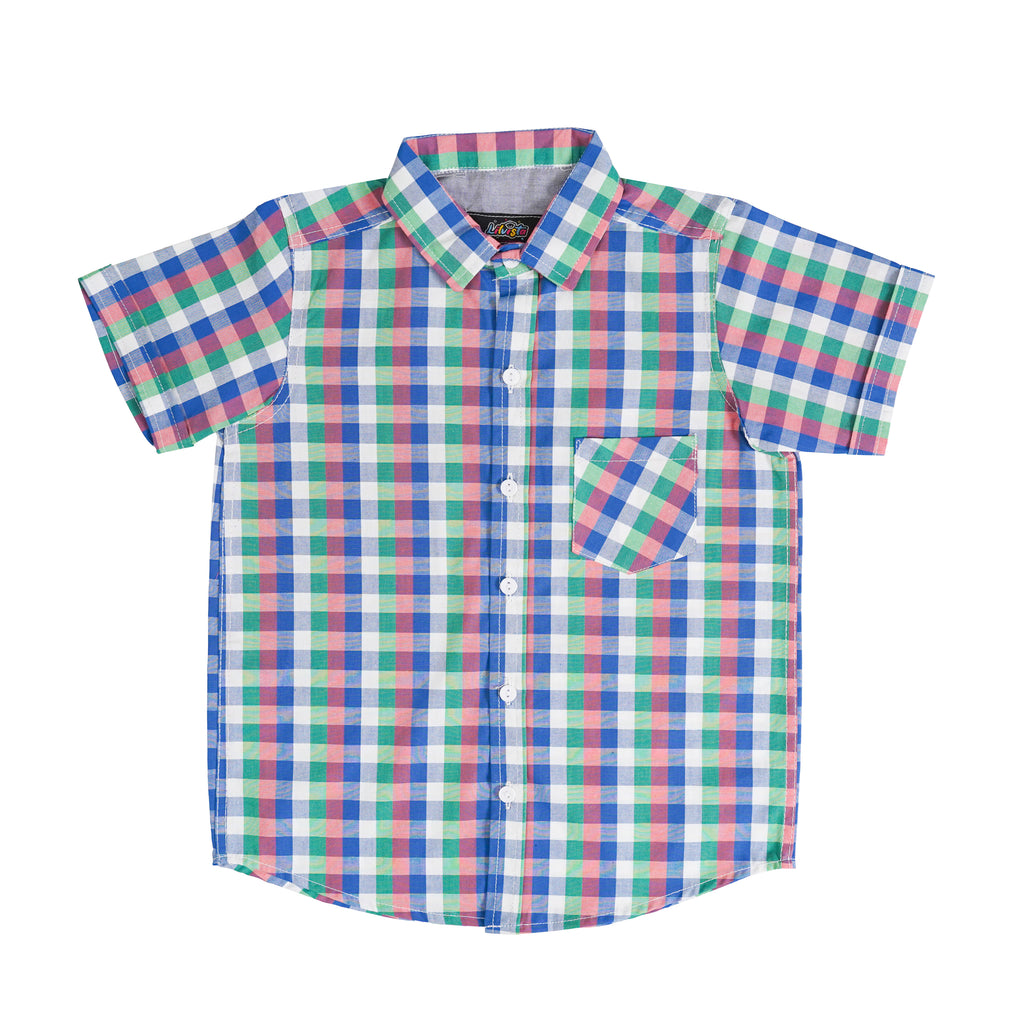 Boys' Checkered Casual Shirt – 100% Cotton, Short Sleeve, Button-Up, Stylish & Comfortable