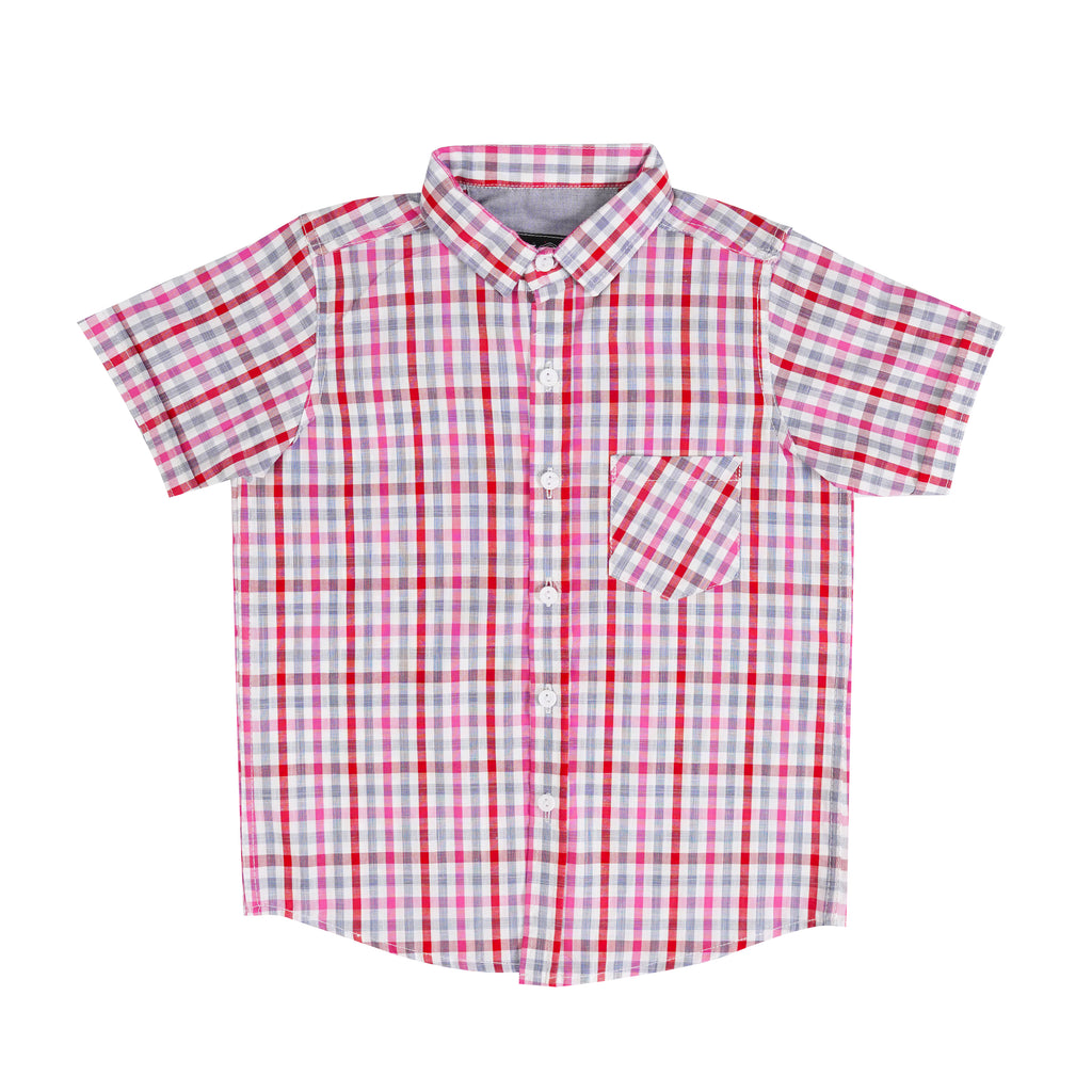Boys' Checkered Casual Shirt – 100% Cotton, Short Sleeve, Button-Up, Stylish & Comfortable
