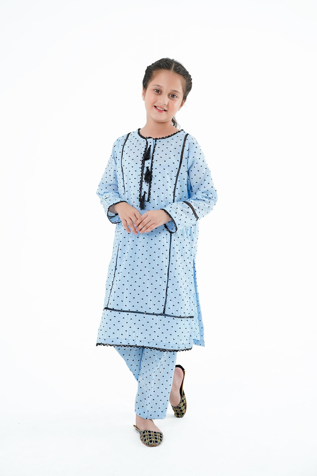 Girls' 'Mehak' Dress – Sky Blue China Cotton Outfit for Special Occasions