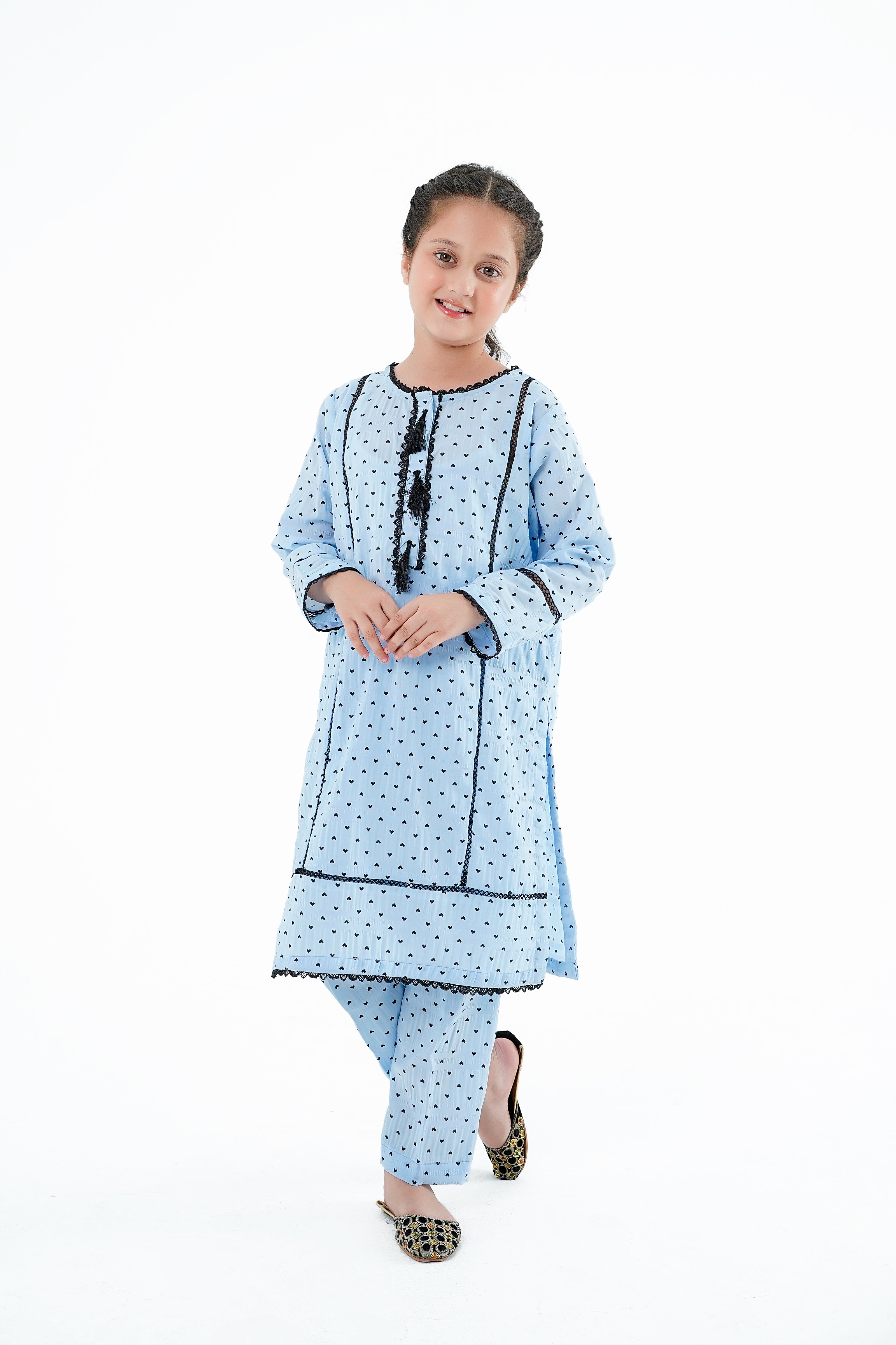 Girls' 'Mehak' Dress – Sky Blue China Cotton Outfit for Special Occasions