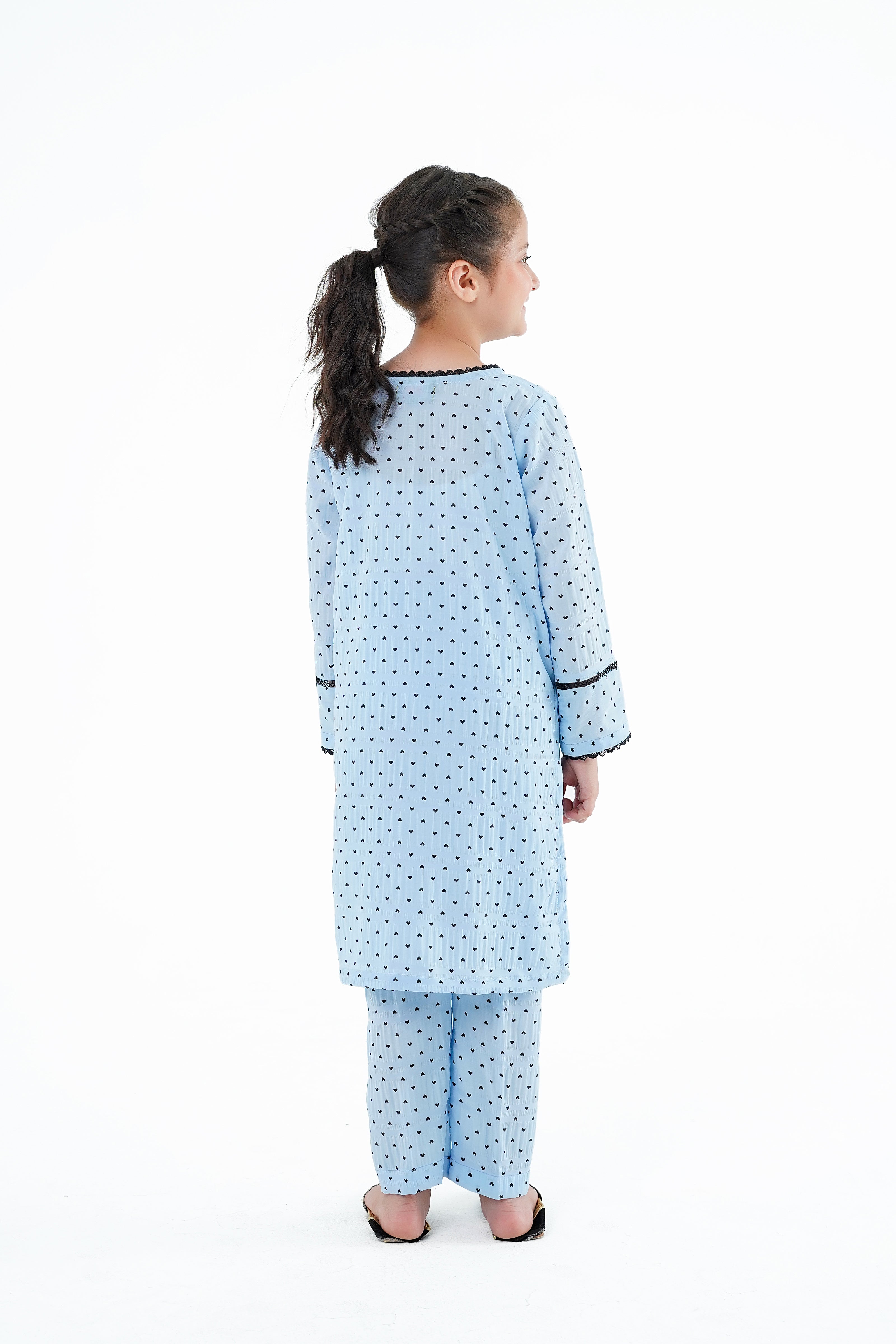Girls' 'Mehak' Dress – Sky Blue China Cotton Outfit for Special Occasions