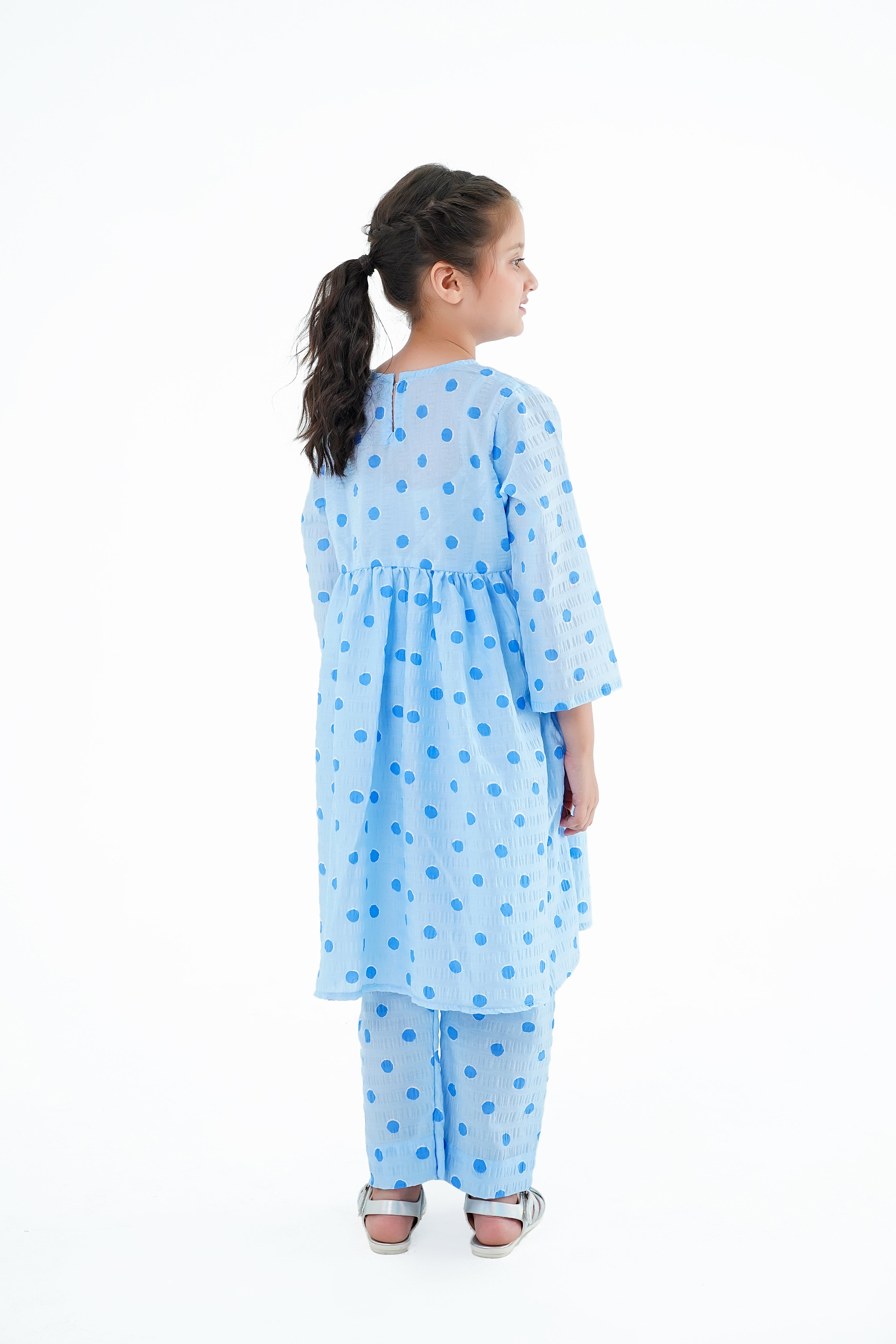 Girls' 'Arooj' Dress – Sky Blue China Cotton Outfit for Eid, Weddings & Special Events