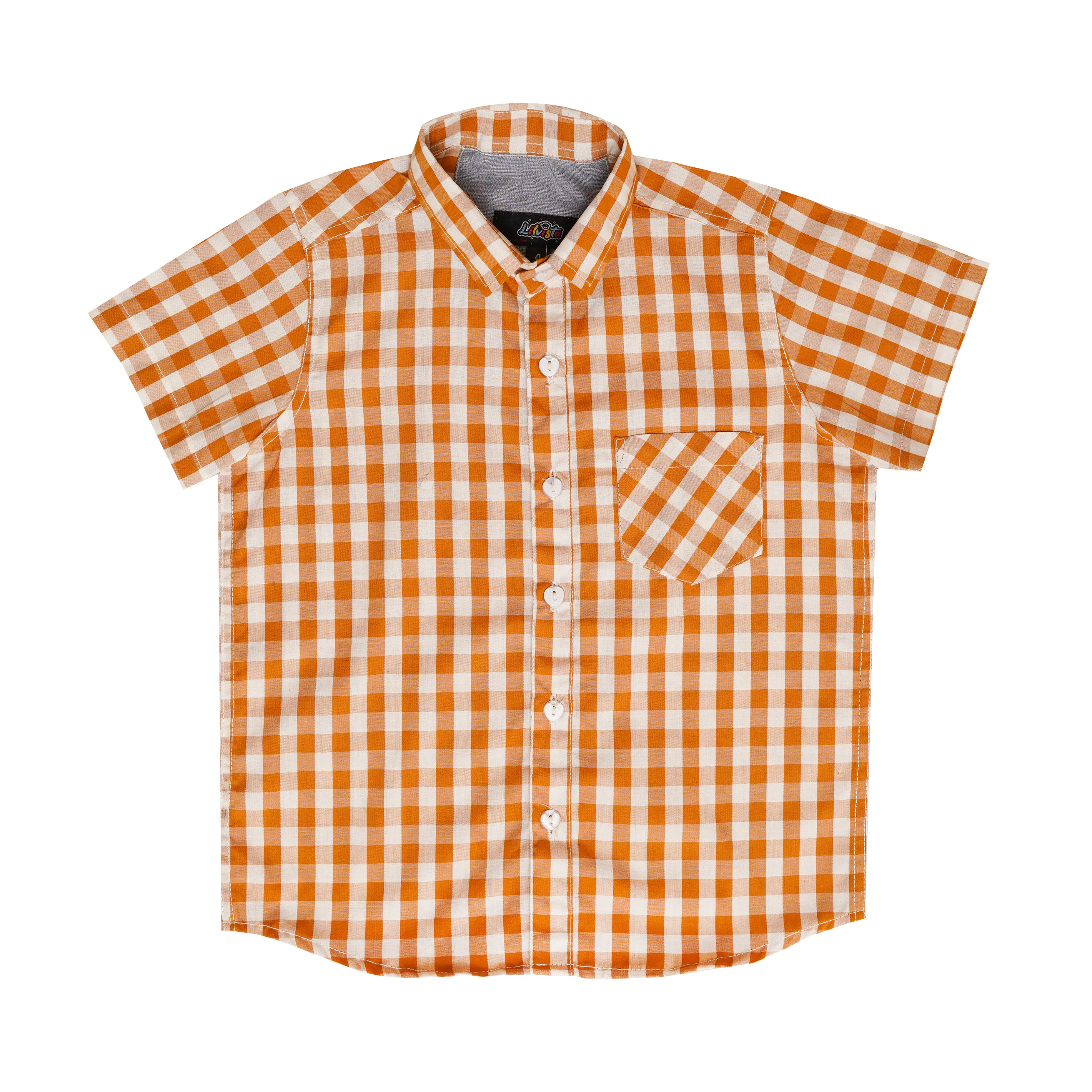 Boys' Checkered Casual Shirt – Brown & White Cotton Shirt for Stylish Comfort