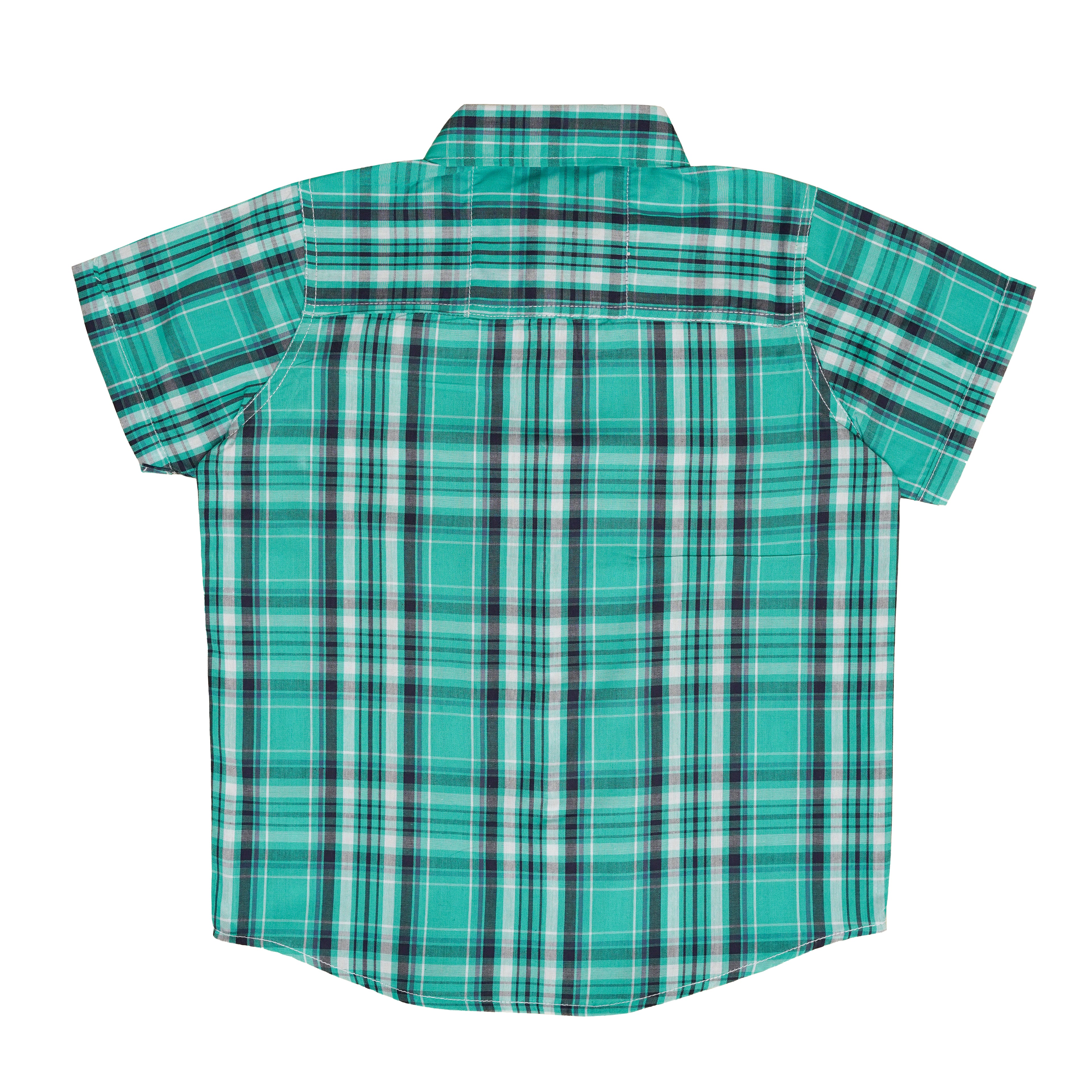 Boys' Checkered Casual Shirt – Bluish Green & White, 100% Cotton, Short Sleeve