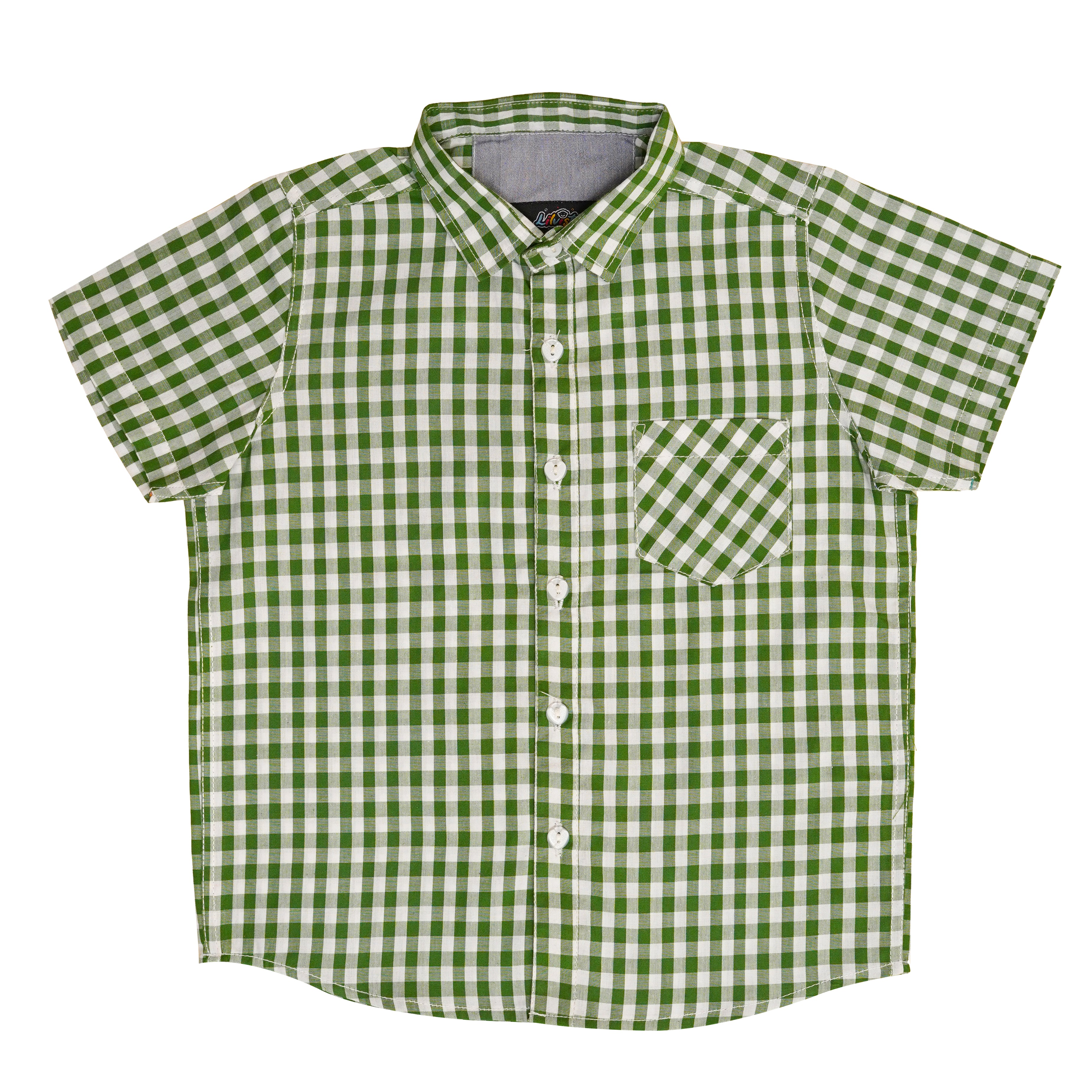 Boys' Checkered Casual Shirt – Green & White Cotton Shirt for All-Day Comfort