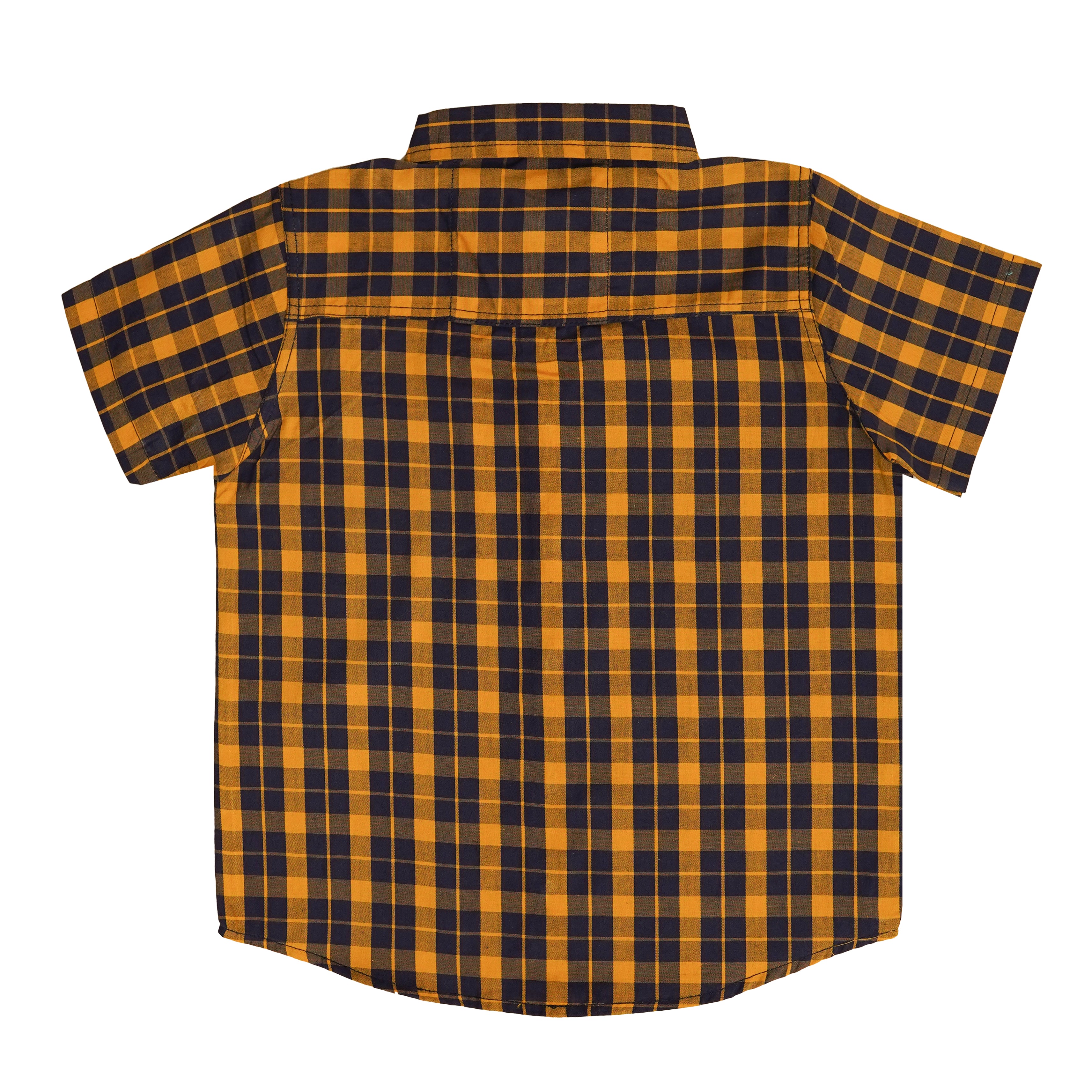 Boys' Checkered Casual Shirt – Navy & Yellow Cotton Shirt for Everyday Style