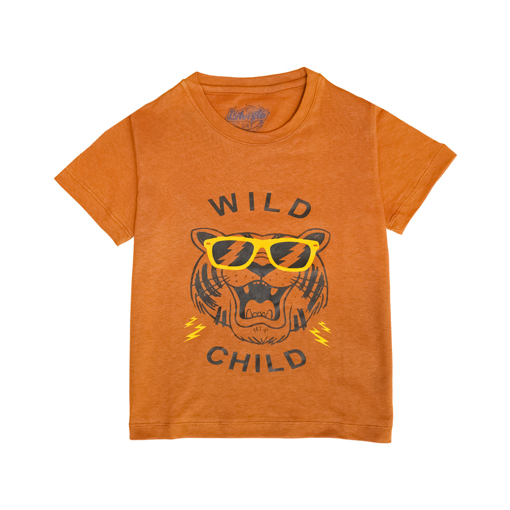 Wild Child Printed T-Shirt – Brown Cotton Tee for Playful Style