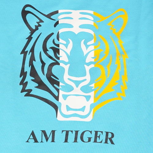AM Tiger Printed T-Shirt – Light Blue Cotton Tee for Casual Fun