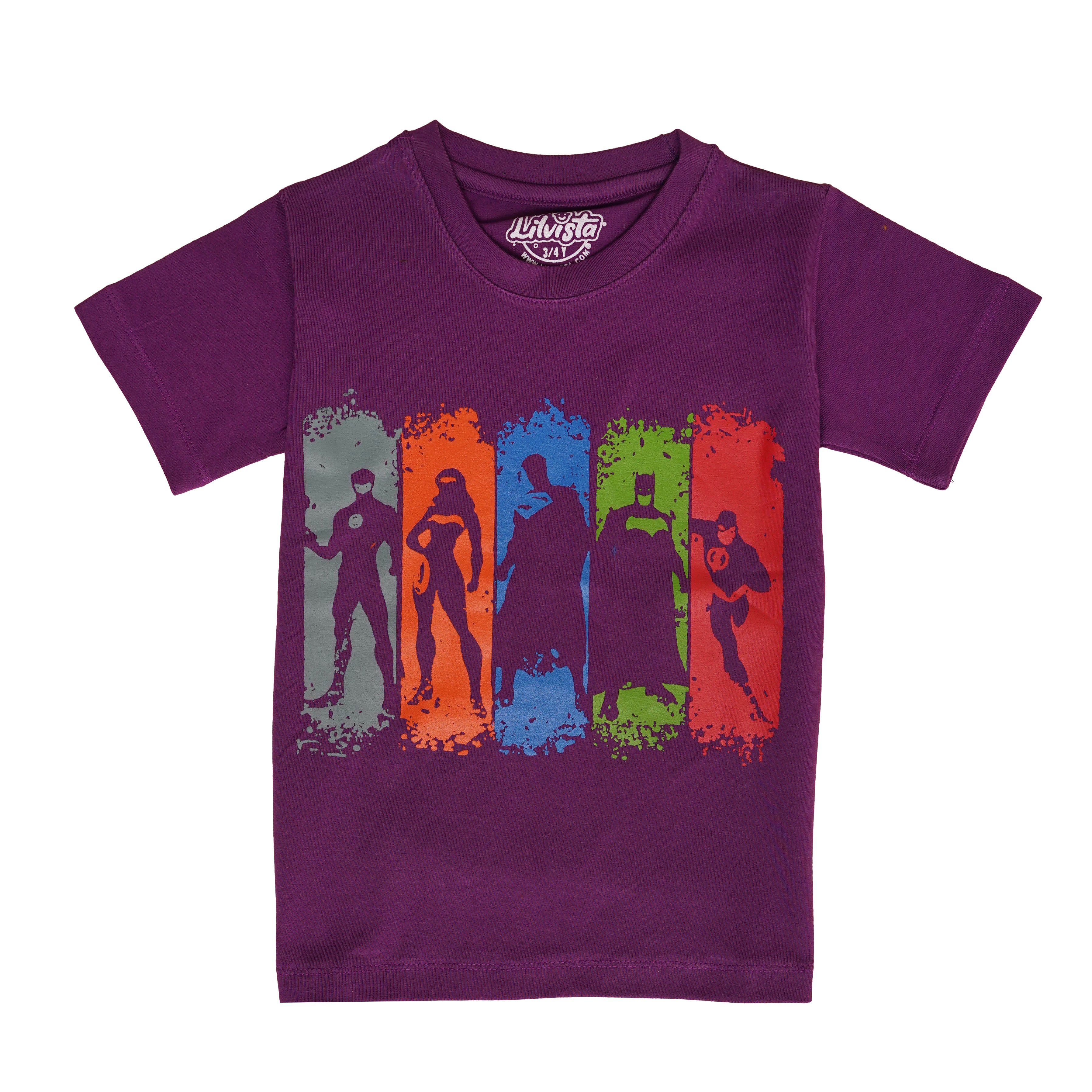 Super Heroes Printed T-Shirt – Purple Cotton Tee for Active Play