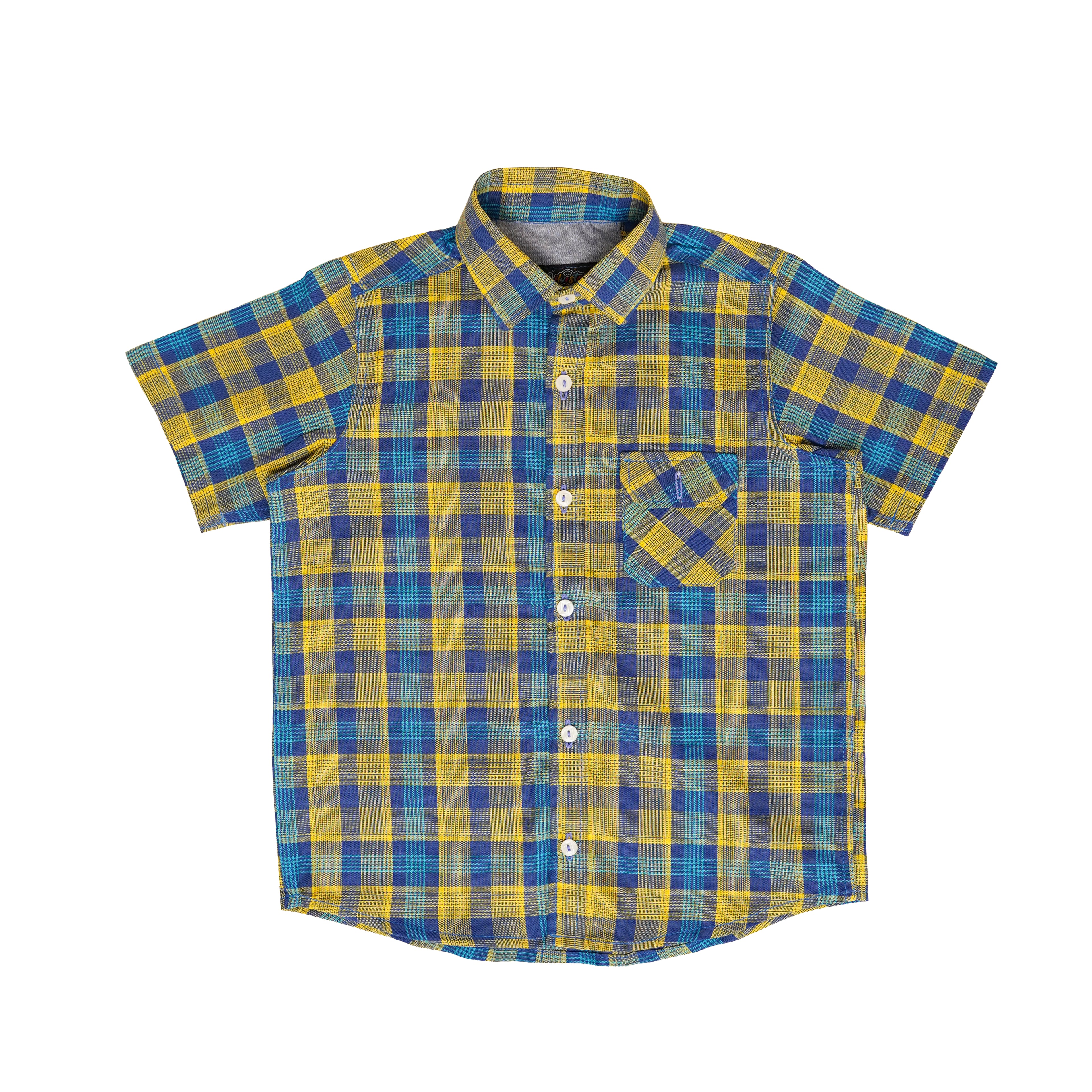 Boys' Checkered Casual Shirt – Yellow & Blue Turkish Cotton Shirt for Comfortable Wear