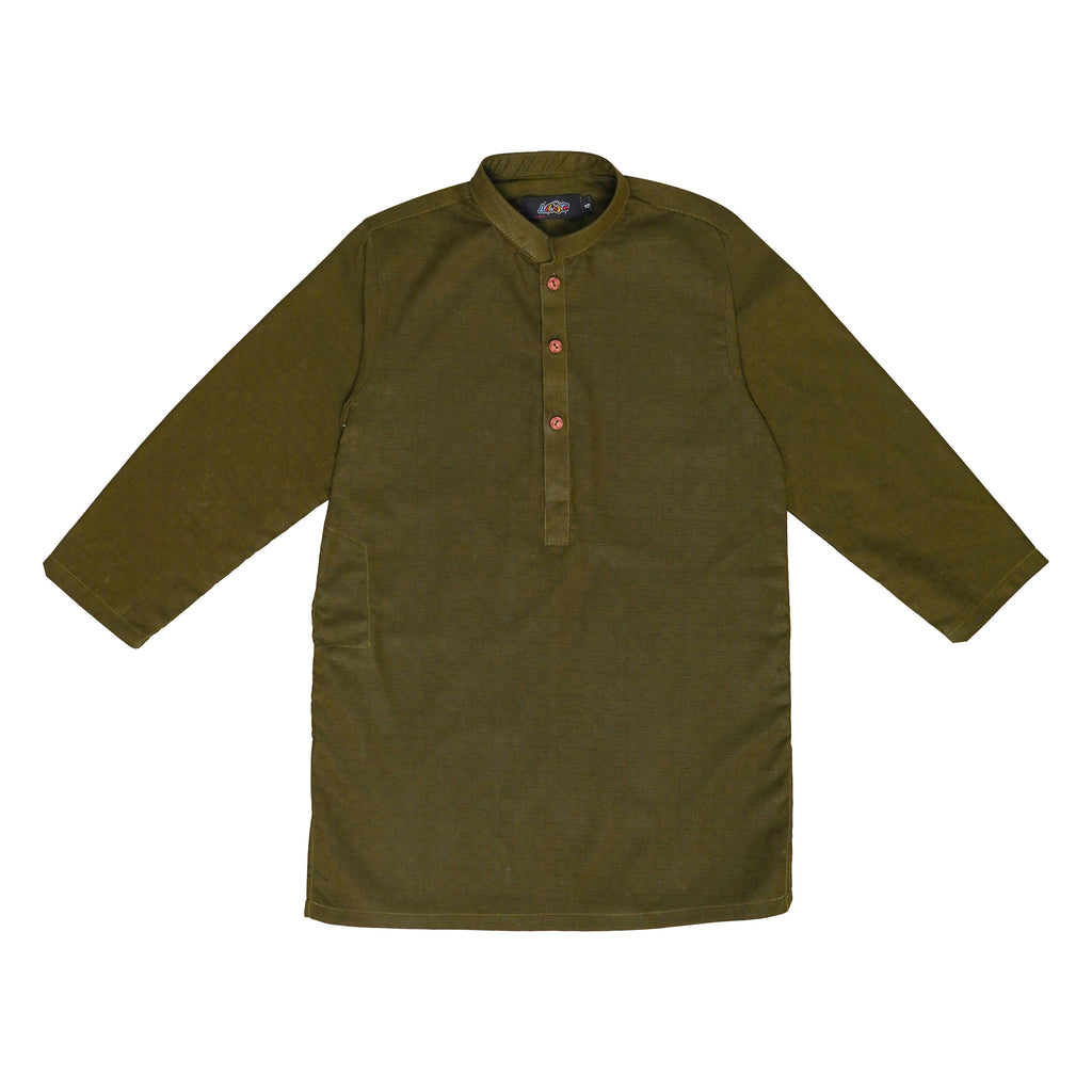 Olive Jacquard Kurta with White Trousers – Stylish & Elegant Kids' Traditional Wear
