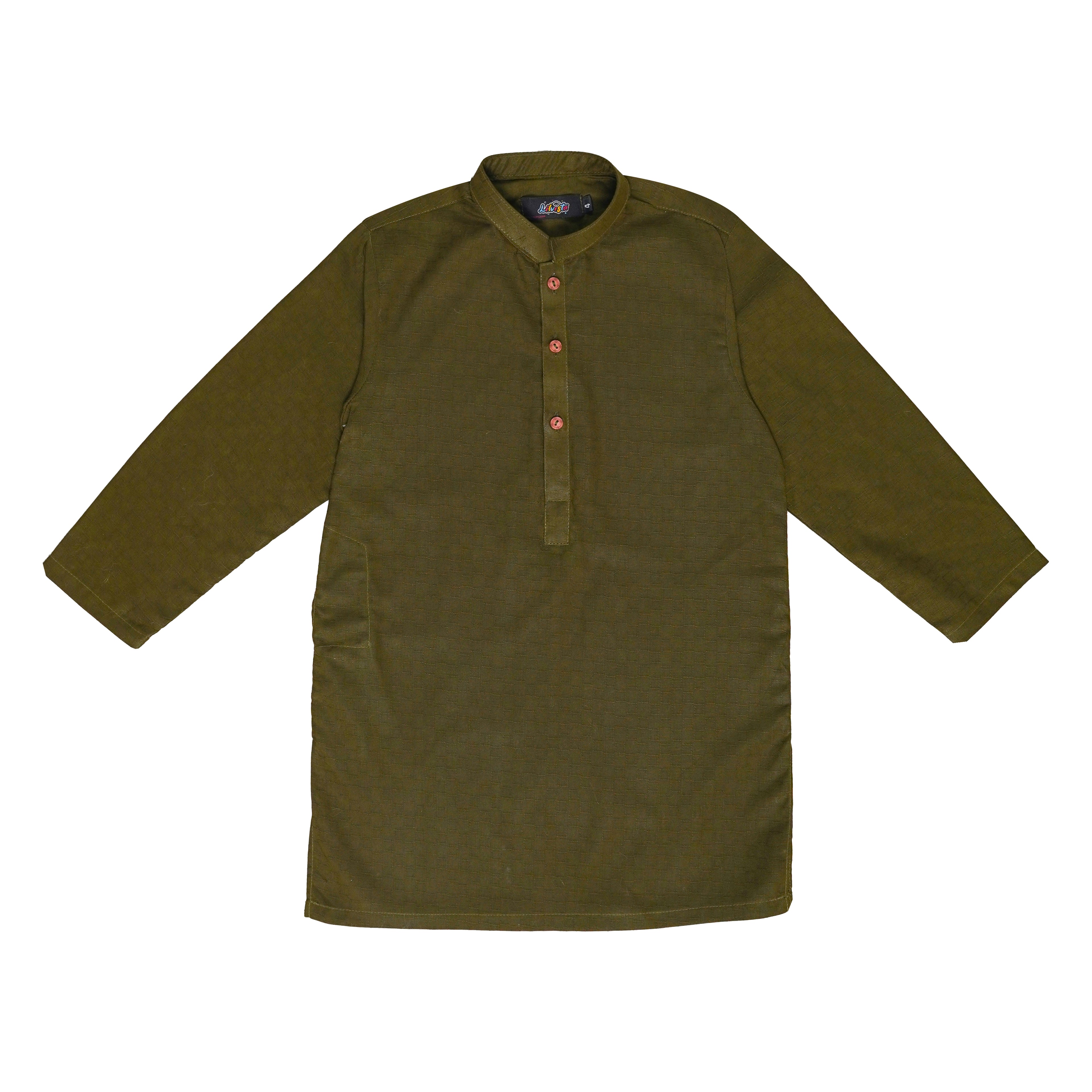 Olive Jacquard Kurta with White Trousers – Stylish & Elegant Kids' Traditional Wear