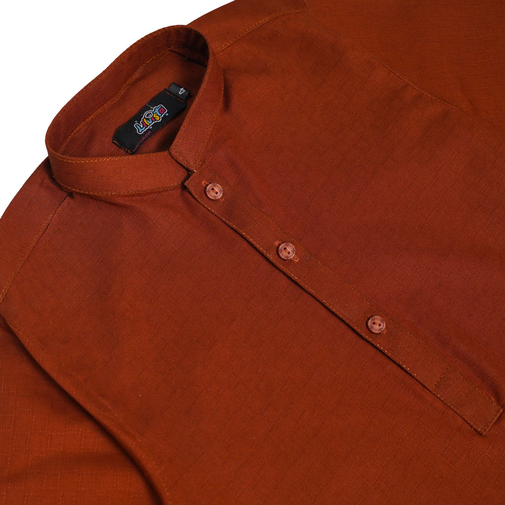 Copper Jacquard Kurta with White Trouser – Elegant Cotton Outfit for Special Occasions