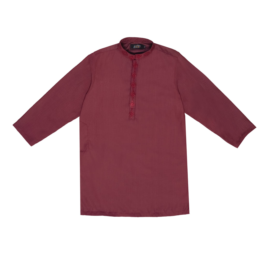Raspberry Embroidered Kurta with White Trousers – 100% Cotton Kids' Traditional Outfit