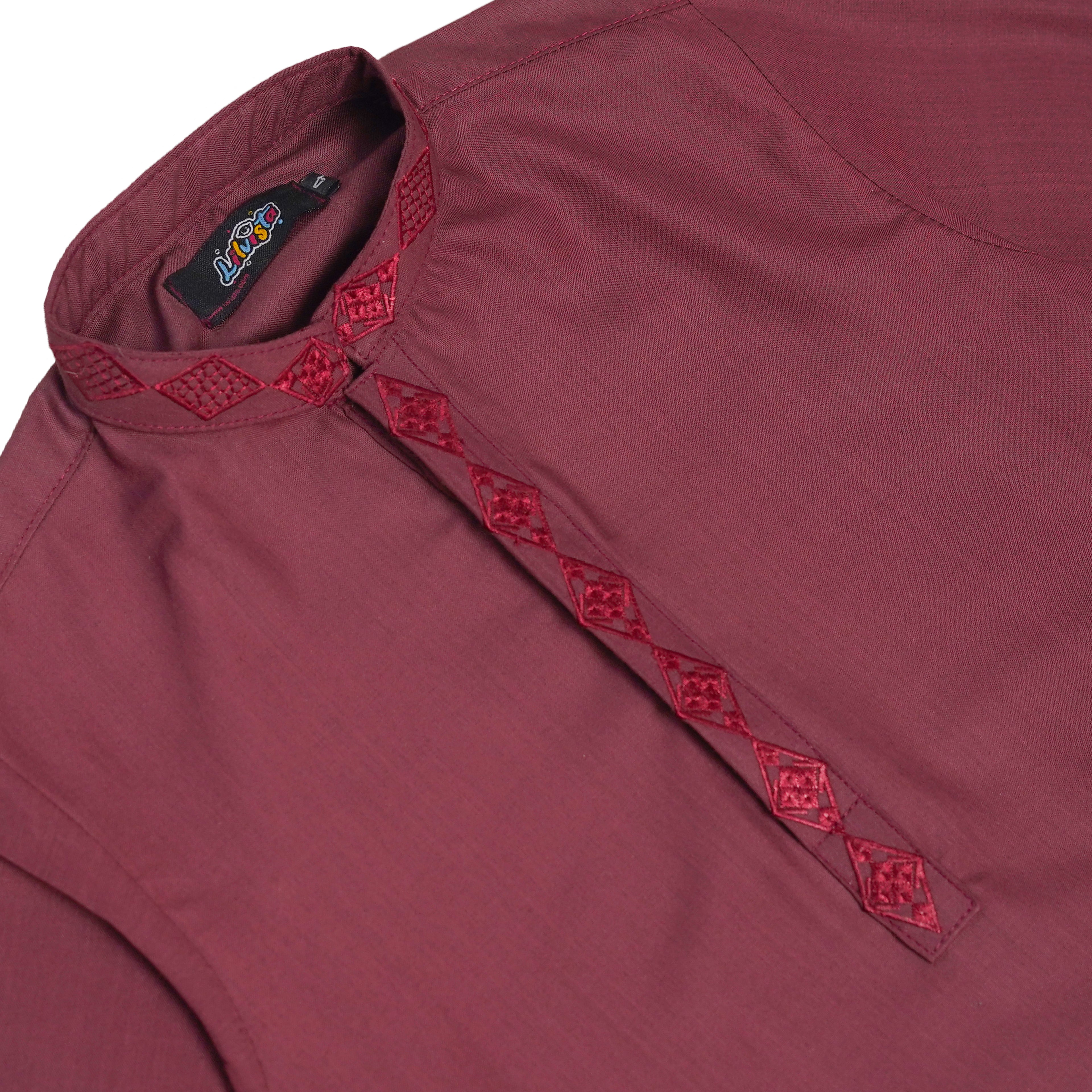 Raspberry Embroidered Kurta with White Trousers – 100% Cotton Kids' Traditional Outfit