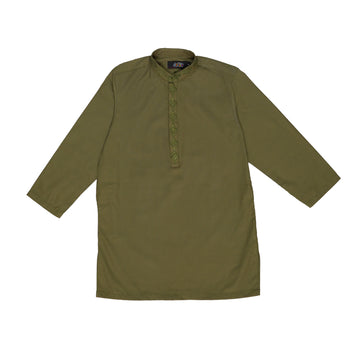 OLIVE EMBRIODED KURTA WITH WHITE TROUSER