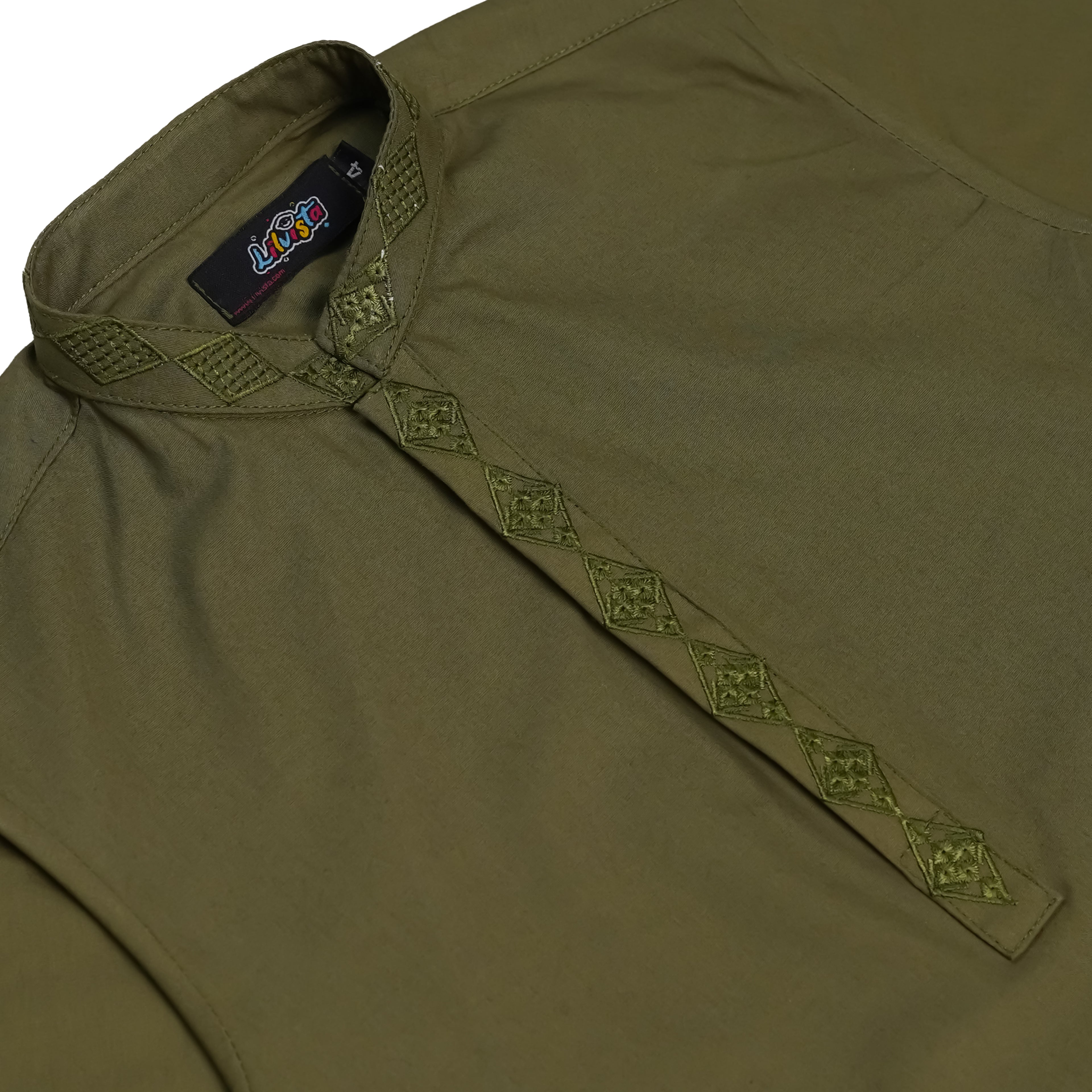 Olive Embroidered Kurta with White Trousers – Stylish & Comfortable Festive Wear