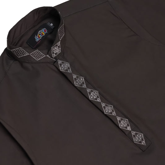 CHARCOAL EMBRIODED KURTA WITH WHITE TROUSER