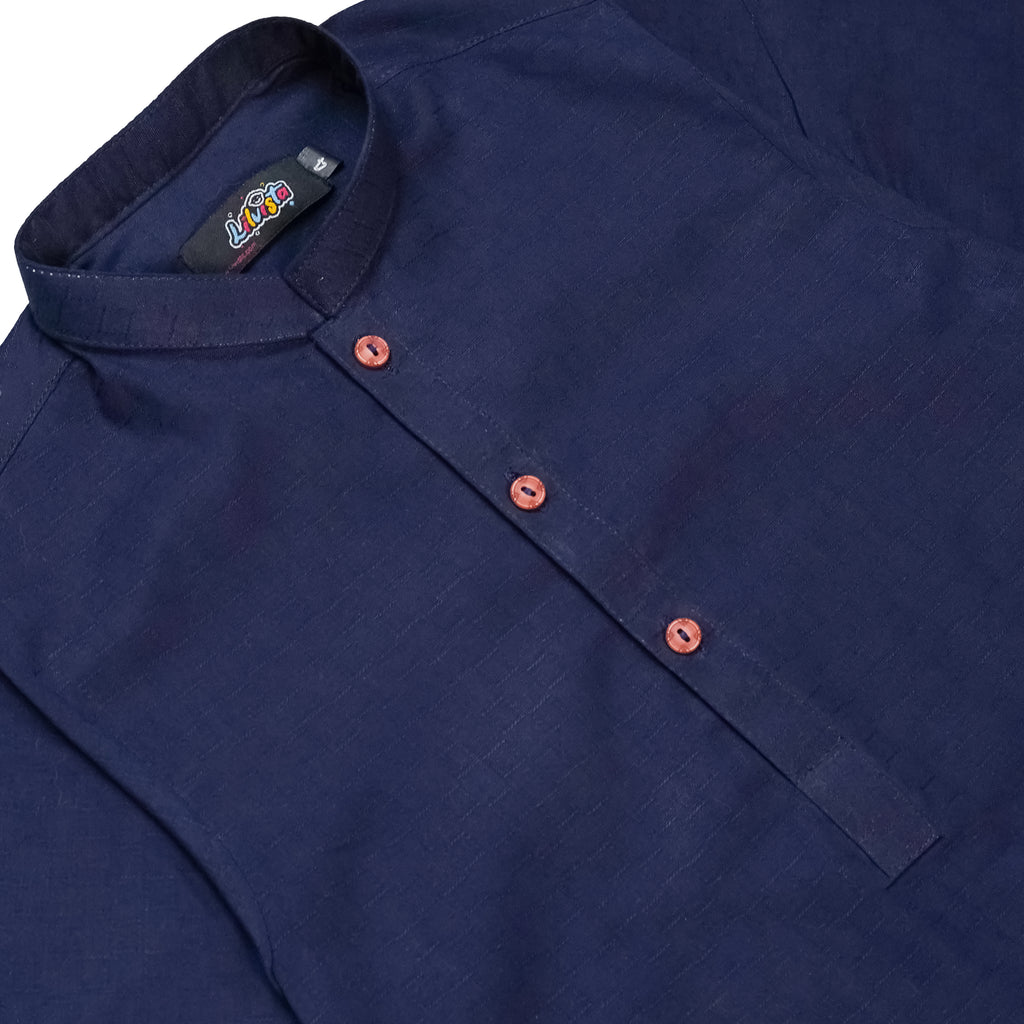 Navy Blue Jacquard Kurta with White Trousers – Elegant & Comfortable Traditional Wear