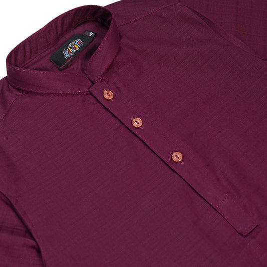 BURGUNDY JACQUARD KURTA WITH WHITE TROUSER