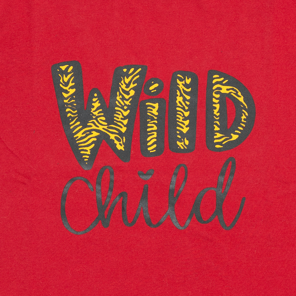 Wild Child Printed T-Shirt – Maroon Cotton Tee for Playful Style