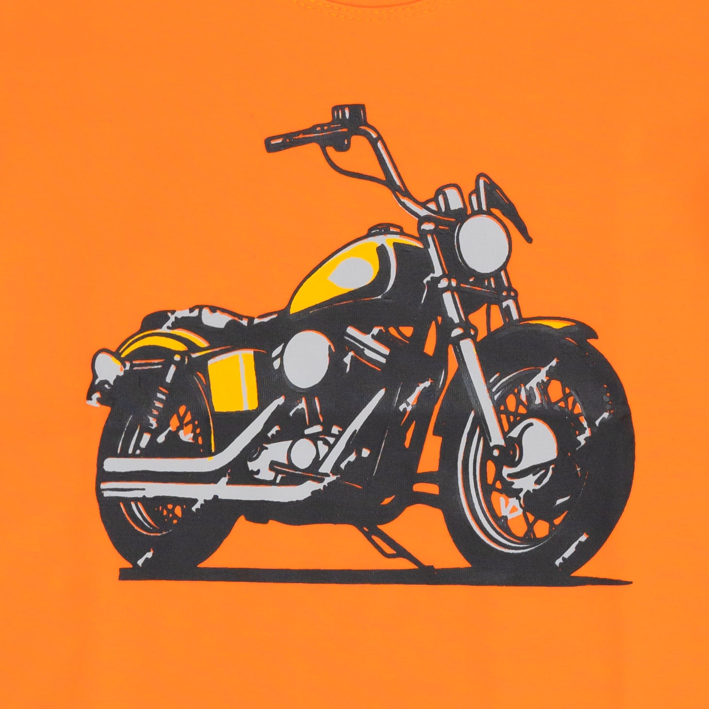 Motor Bike Printed T-Shirt – Fun Orange Cotton Tee for Playful Days