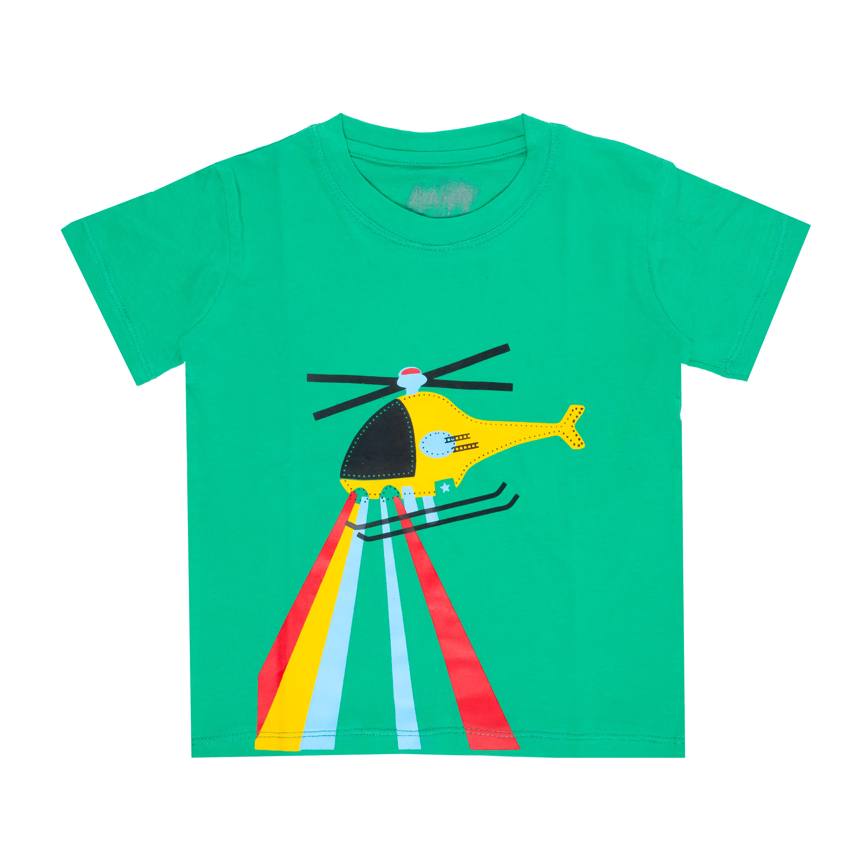 Helicopter Printed T-Shirt – Green Cotton Tee for Playful Casual Style
