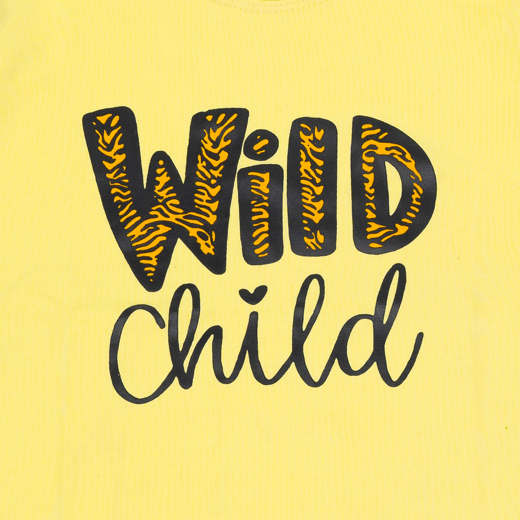 Wild Child Printed T-Shirt – Yellow, 95% Cotton, 5% Spandex, Short Sleeve