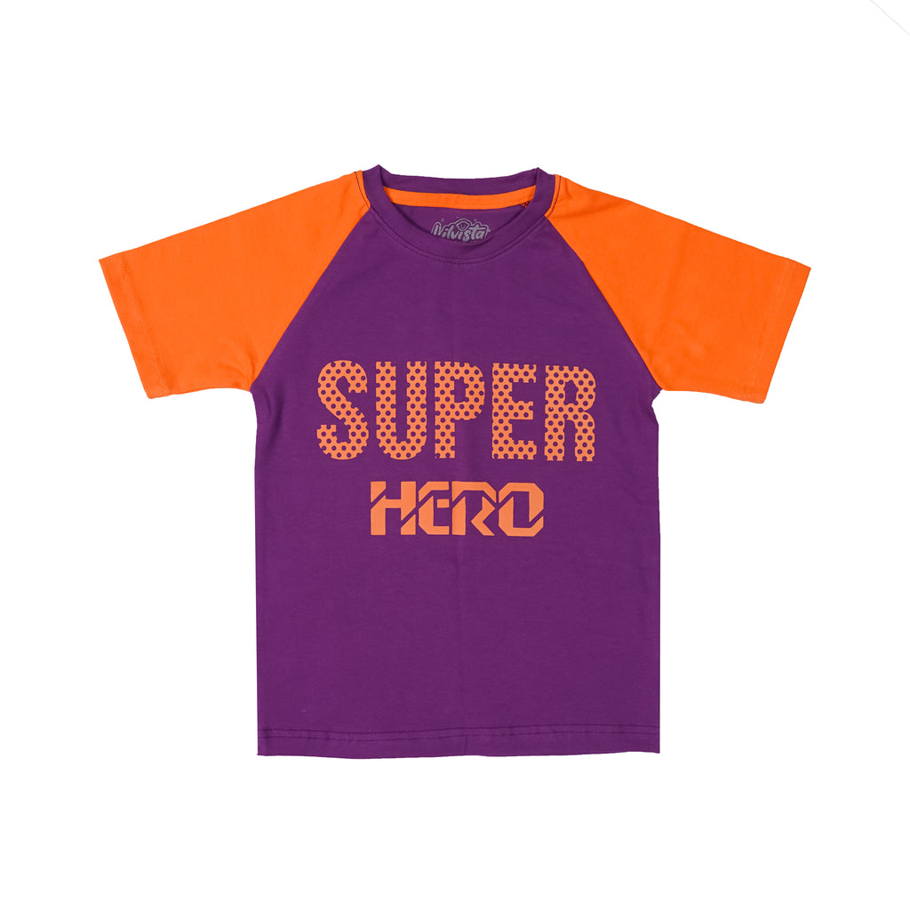Super Hero Raglan T-Shirt – Purple Cotton Tee with Stretch for Active Kids