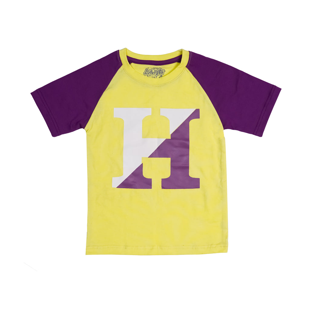 H Raglan Printed T-Shirt – Yellow Cotton Blend Tee for Kids